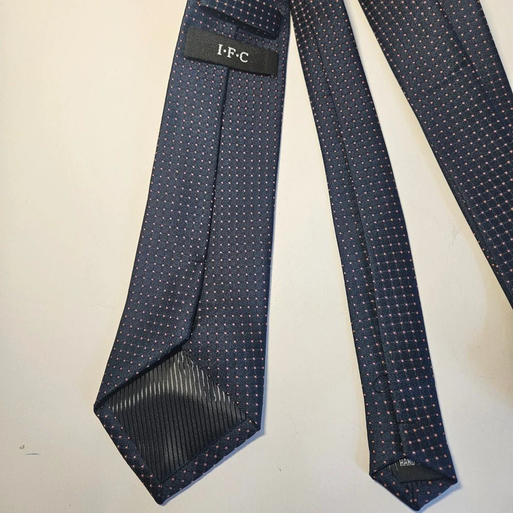 IFC Mens Navy Blue Pink‎ Pin Dot 100% Silk Handmade Necktie RN 121148